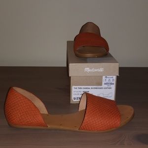 Madewell Sandal, Orange Embossed Leather, size 8.5